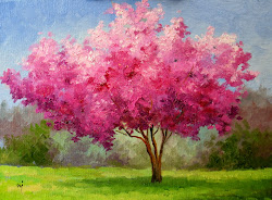 blossom cherry tree painting watercolor trees paintings peinture landscape blossoms arbre pink canvas oil spring sold illustration