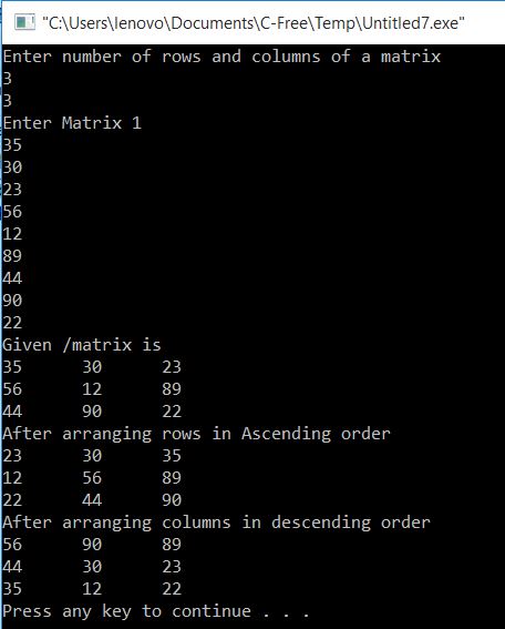 All C Programs: Program 140:Arrange Rows in Ascending and Columns in ...