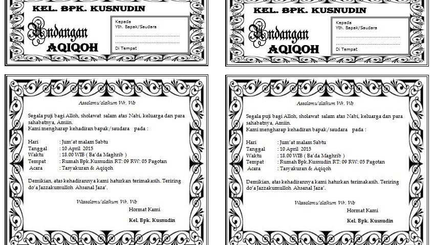 Download Undangan Aqiqah Ukuran Setengah F4 Folio Hvs Flsc