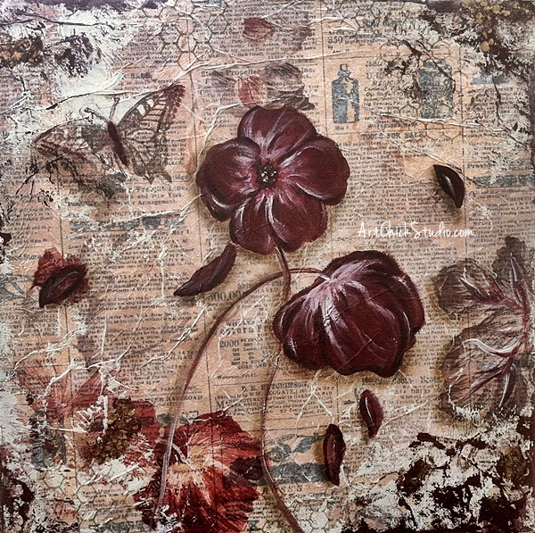Vintage Flowers Mixed Media Art Chick Studio