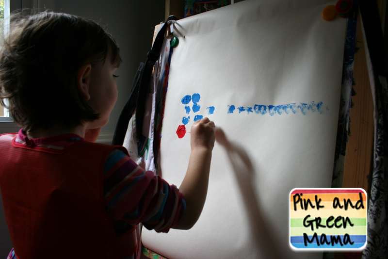 Pink and Green Mama Preschool Art Cotton Ball Easel Painting Inspired