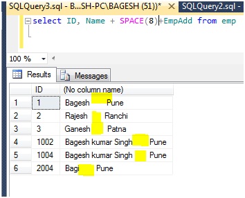 Microsoft Business Intelligence: SPACE() Function in SQL