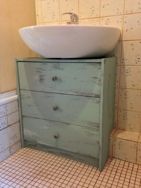 DIY shabby chic furniture for bathroom. IKEA RAST bathroom vanity hack