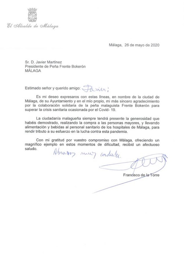 Paco de la Torre agradece al Frente Bokerón su colaboración solidaria Paco de la Torre agradece al Frente Bokerón su colaboración solidaria