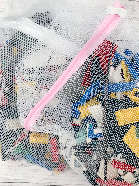 Lego in a laundry bag