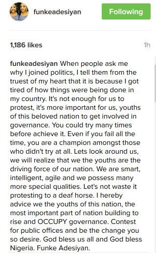 n It's not enough for us to protest, get involved in governance - Actress, Funke Adesiyan tells 2face Idibia