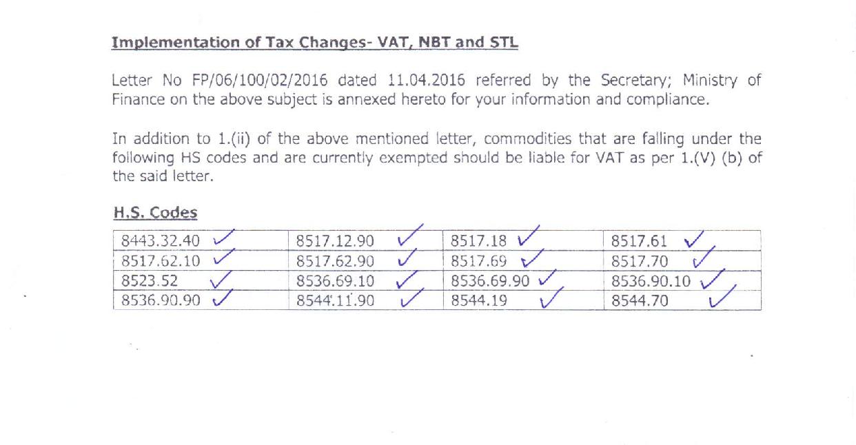 HS Codes are currently exempted should be liable for VAT Taxation In