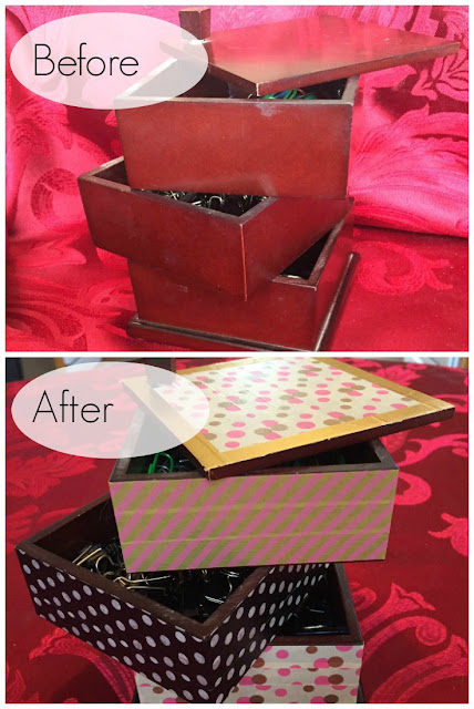 Use Washi Tape to transform a boring desk container into a pretty desk accessory.