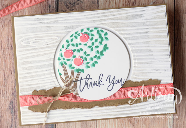 Thoughtful Branches, Exclusive product bundle, Stampin' Up!, Artisan Design Team, Woodgrain Embossing Folder, Thank you card, Papercraft by Jennifer Frost