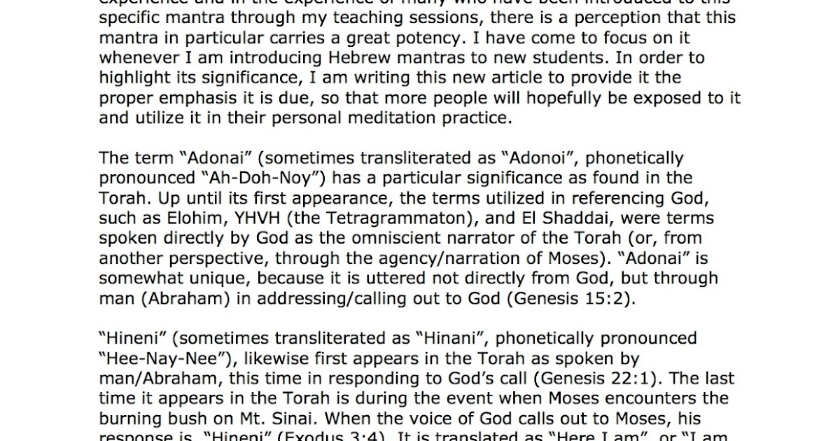 Torah-Veda: Hebrew Mantras - Adonai Hineni Torah-Veda: Hebrew Mantras - Adonai Hineni