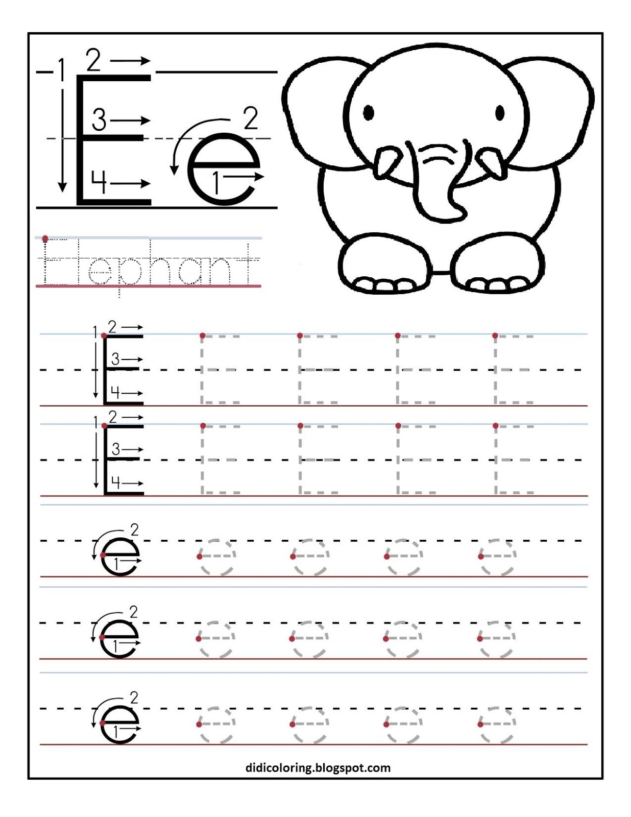 Didi coloring Page: Free printable worksheet letter E for your