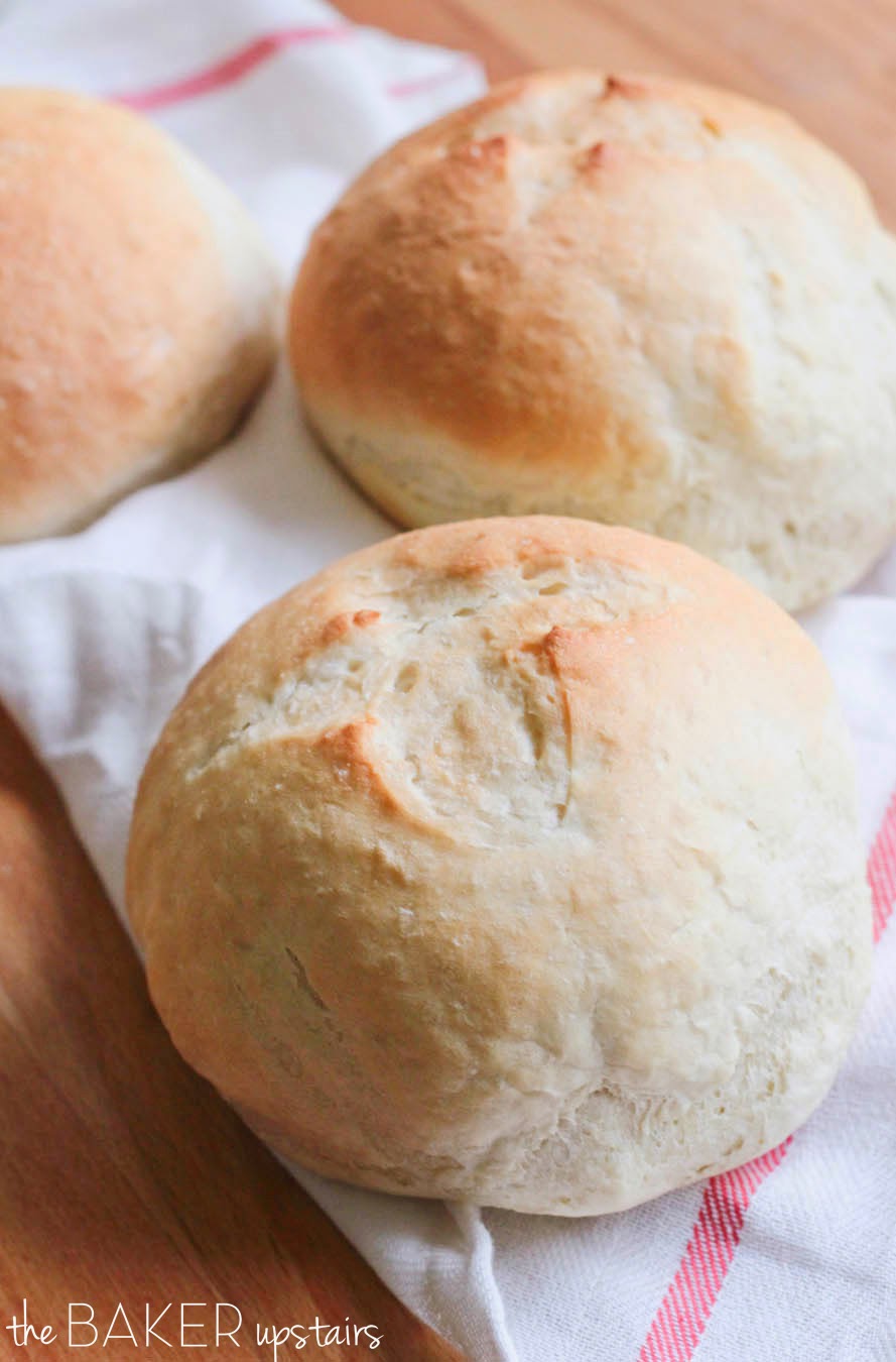 Easy homemade bread bowls from The Baker Upstairs. These delicious bread bowls are perfect for soups and dips, and are ready in about an hour!