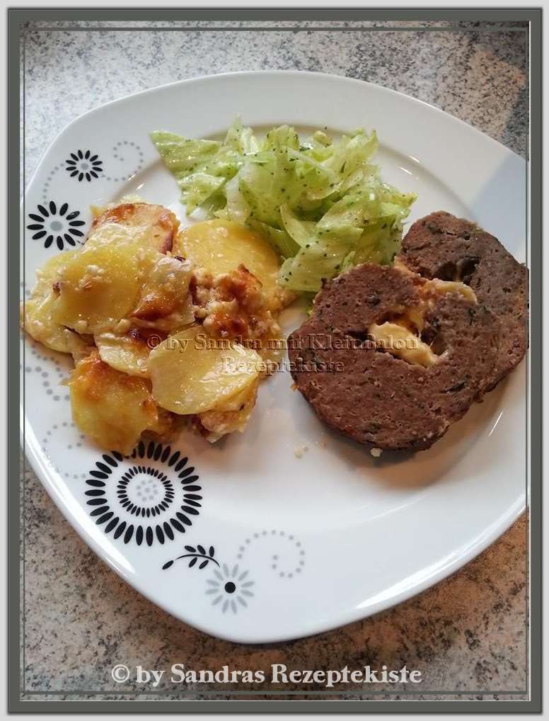 Gefüllter Hackbraten mit Kartoffelgratin