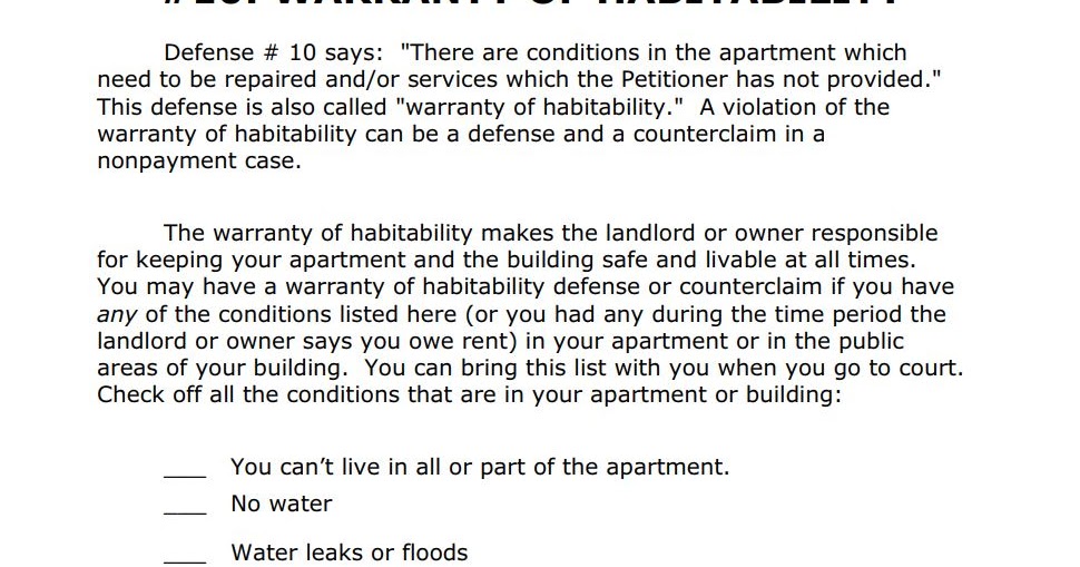 Examples of warrantie of habitability in pdf Sample contracts