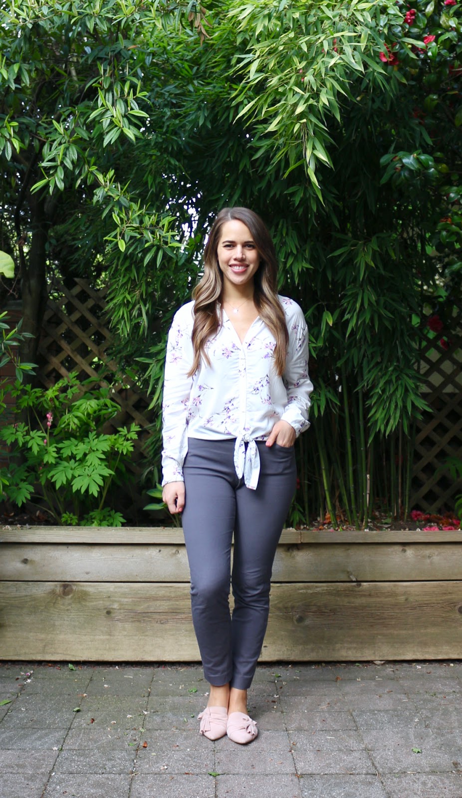 Jules in Flats - Floral Knot Front Blouse (Business Casual Spring Workwear on a Budget)