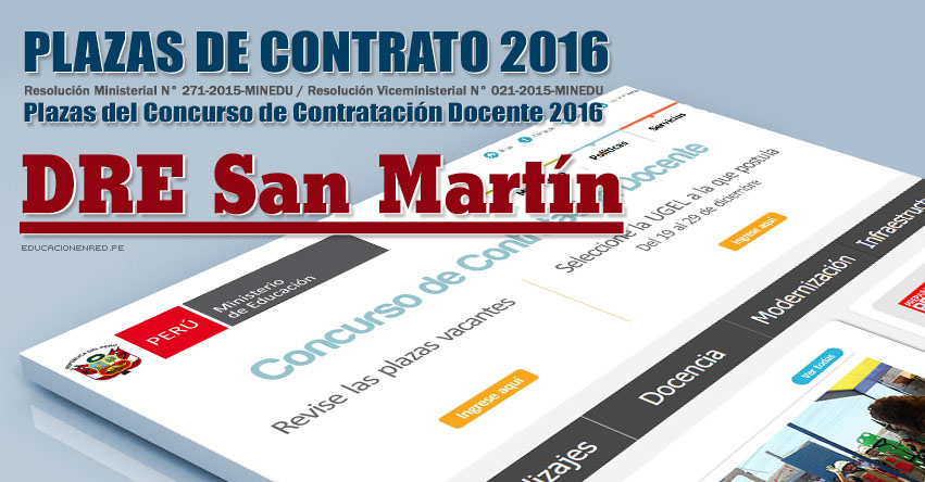 DRE San Martín: Plazas Vacantes Contrato Docente 2016 (.PDF) www.dresanmartin.gob.pe DRE San Martín: Plazas Vacantes Contrato Docente 2016 (.PDF) www.dresanmartin.gob.pe