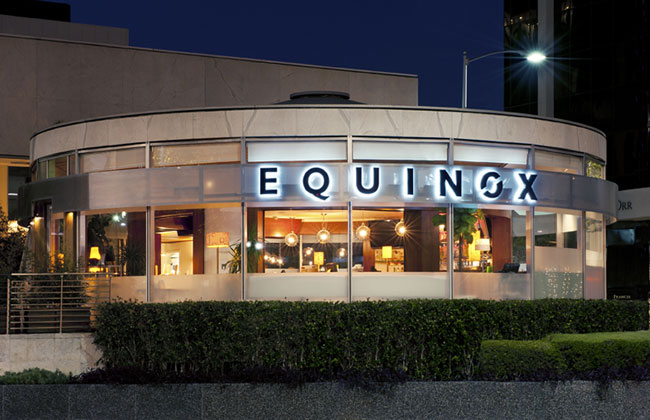above: the exterior of the Equinox gym in Beverly Hills, California