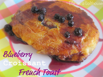 Blueberry Croissant French Toast is a croissant cooked in an egg, vanilla and sugar mixture and topped in a delicious fresh blueberry sauce. Life-in-the-Lofthouse.com
