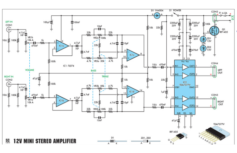 Compact High-Performance 12V 20W Stereo Amplifier | Circuits-Projects