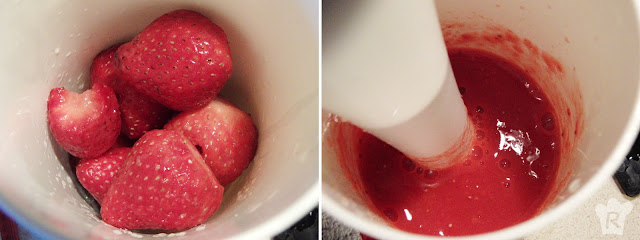 Receta de polos de fresa: Limpia y tritura las fresas