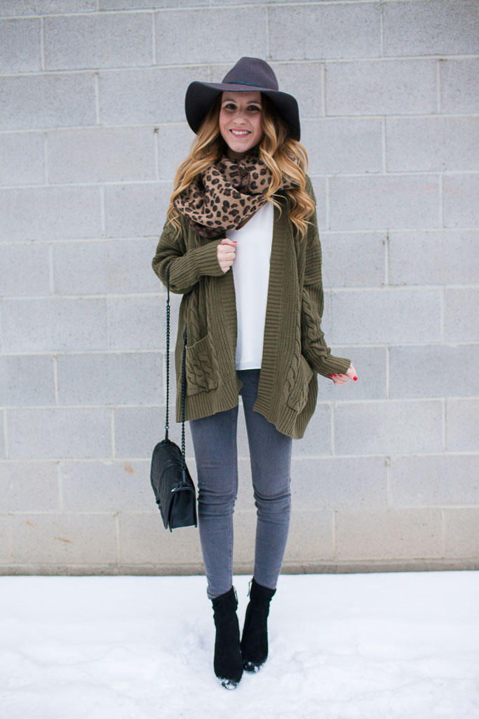 olive green leopard cardigan