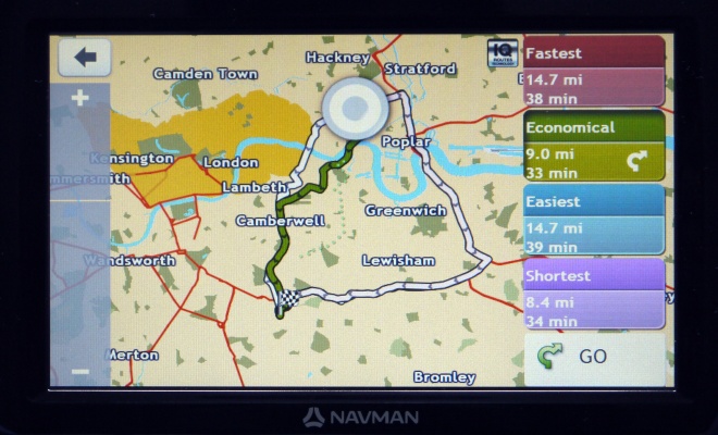 Navman Panoramic route options screen
