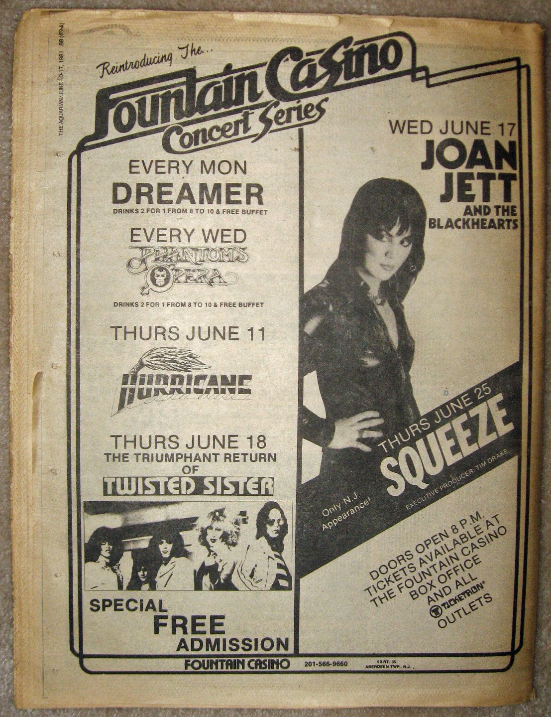 Fountain Casino full page page ad with band line up June 1981