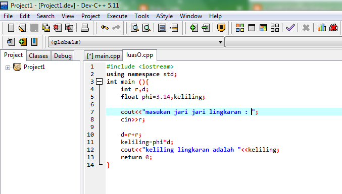 Contoh Program C++ Menghitung Keliling Lingkaran - Rizka Code