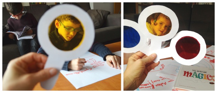 actividad creatividad niños: diy cuento mágico con lupa colores filtro óptico