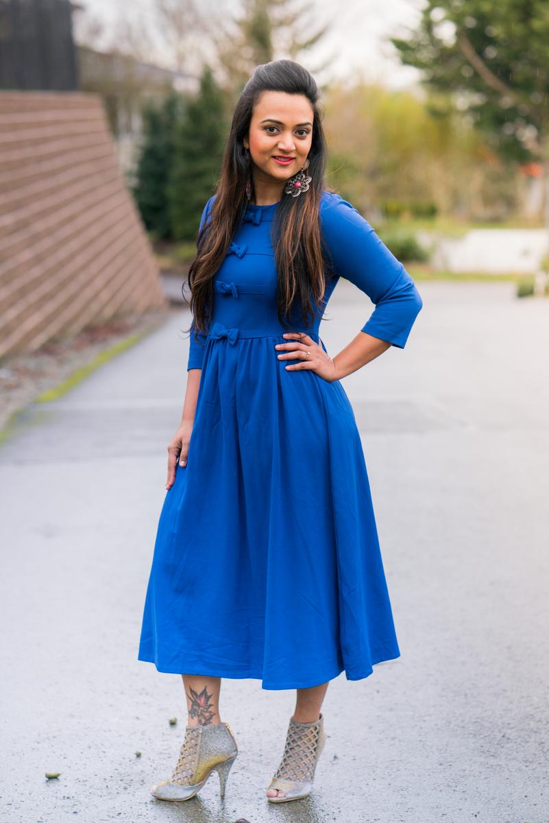 Dainty Jewells dress, blue dress, long dress, ananya, glitter heels, seattle blogger