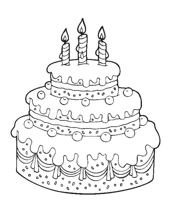 Tranh tô màu bánh sinh nhật ba tầng phủ kem