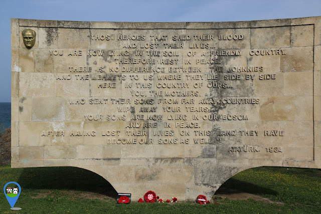 Memorial at Anzac Cove with touching message from Mustafa Kemal Ataturk in 1934 at Gallipoli, Turkey Memorial at Anzac Cove with touching message from Mustafa Kemal Ataturk in 1934 at Gallipoli, Turkey