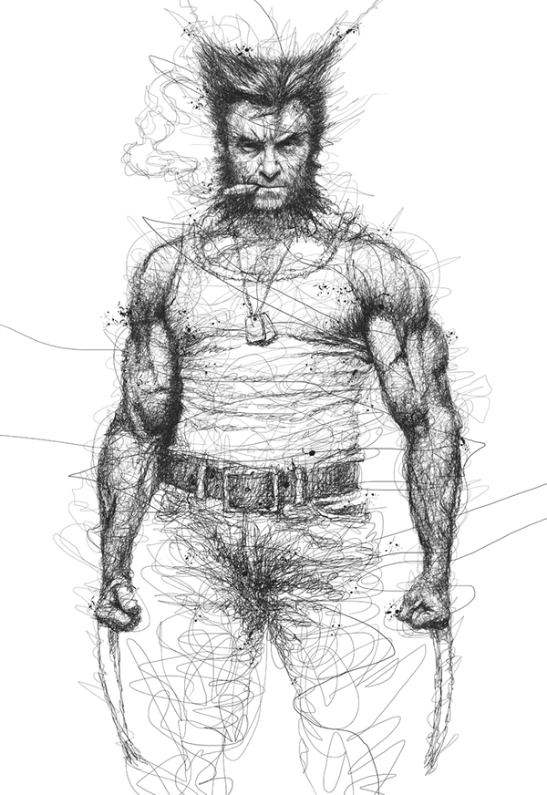 04-X-men-Wolverine-Hugh-Jackman-Vince-Low-Scribble-Drawing-Portraits-Super-Heroes-and-More-www-designstack-co