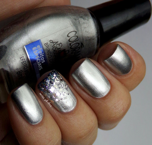 Silver glitter nail art