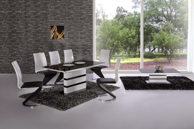 PEREZ Black/White Extension Dining Set