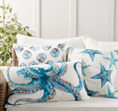 Outdoor Coastal Beach Pillows For Ocean, Nautical Themed Outdoor Pillows