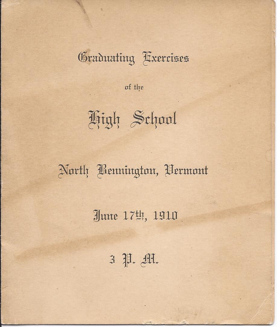 Heirlooms Reunited 1910 High School Graduation Program of North