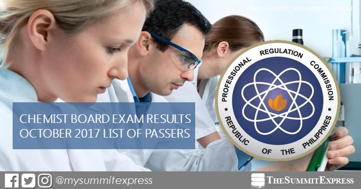 FULL RESULTS: October 2017 Chemist board exam passers list, top 10