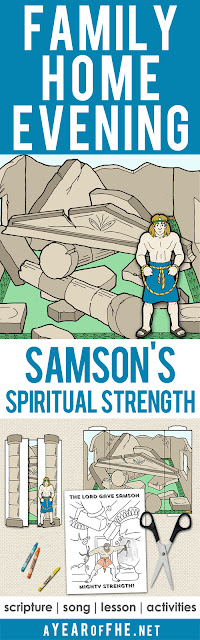 Check out this Family Home Evening about Spiritual Strength! It tells the story of Samson and how his spiritual strength made his physical strength possible. It teaches how we can increase our spiritual strength so we can remain true to our faith. Includes song, scripture, lesson and two printable activities! Your FHE is ready...just CLICK, PRINT, and TEACH! #lds #samson #bible #obedience