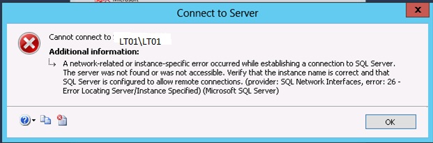 instância do servidor de localização do erro especificada