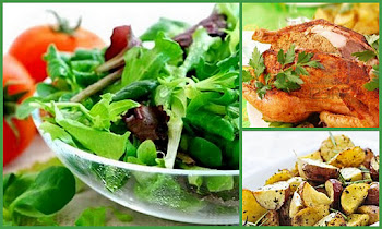 Ensalada verde, pollo con hiervas y miel y papas al horno!