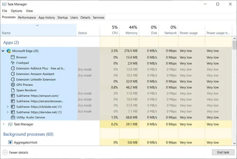 Microsoft now allows you to identify the resource consumption of Microsoft Edge within the Windows 10 Task Manager
