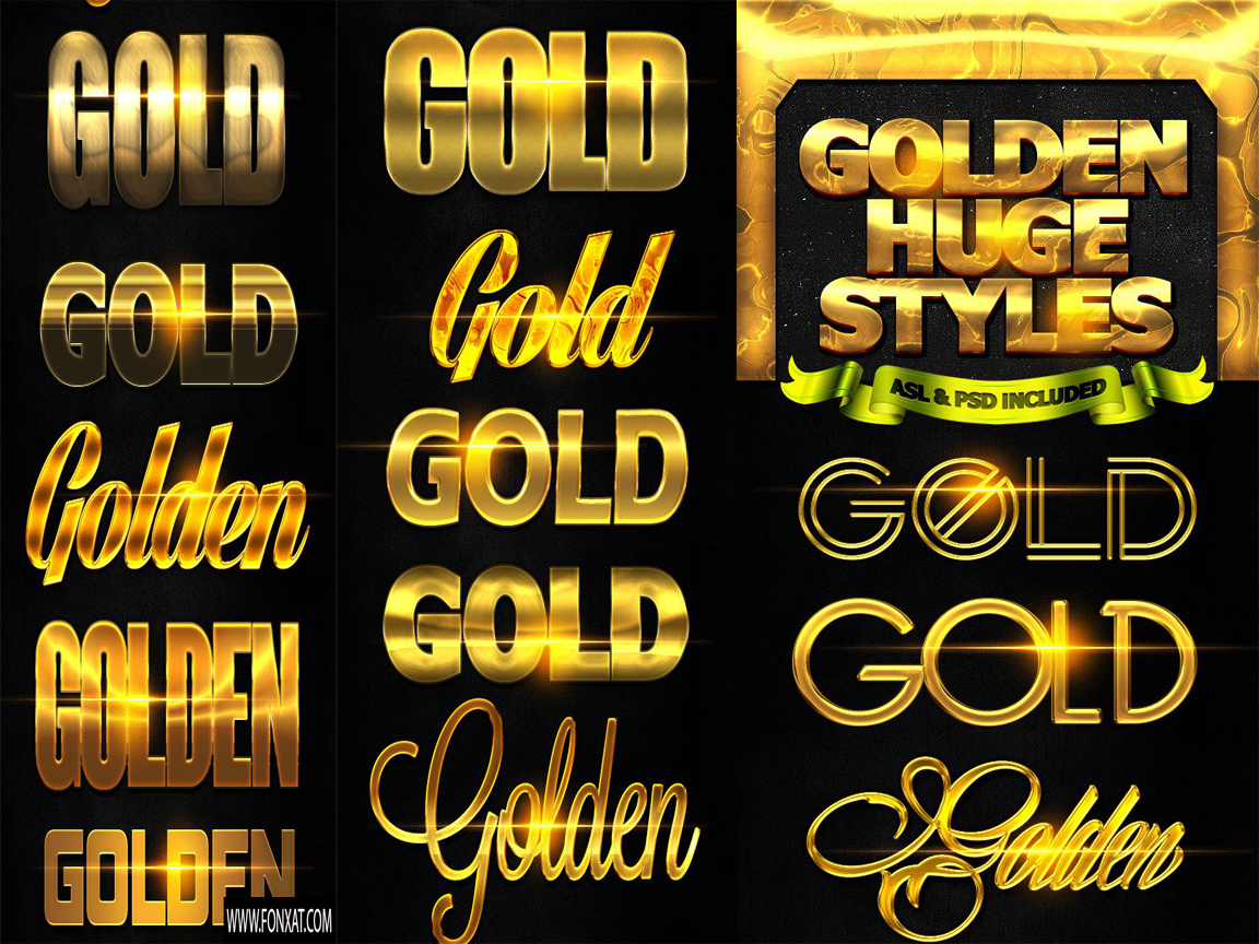 مجموعة ستايلات ذهبية للفوتوشوب Styles Gold For Photoshop Fonxat Gfx