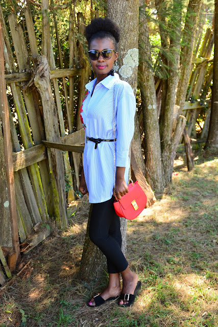 How To Wear Pinstripe Shirtdress and Some Simple Hair Tips