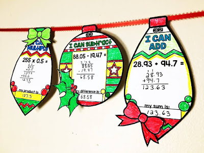 Adding, Subtracting and Multiplying Decimals Holiday Ornament Activities