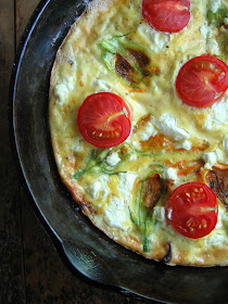sweetsugarbean: Squash Blossom Frittata with Bacon and Goat Cheese