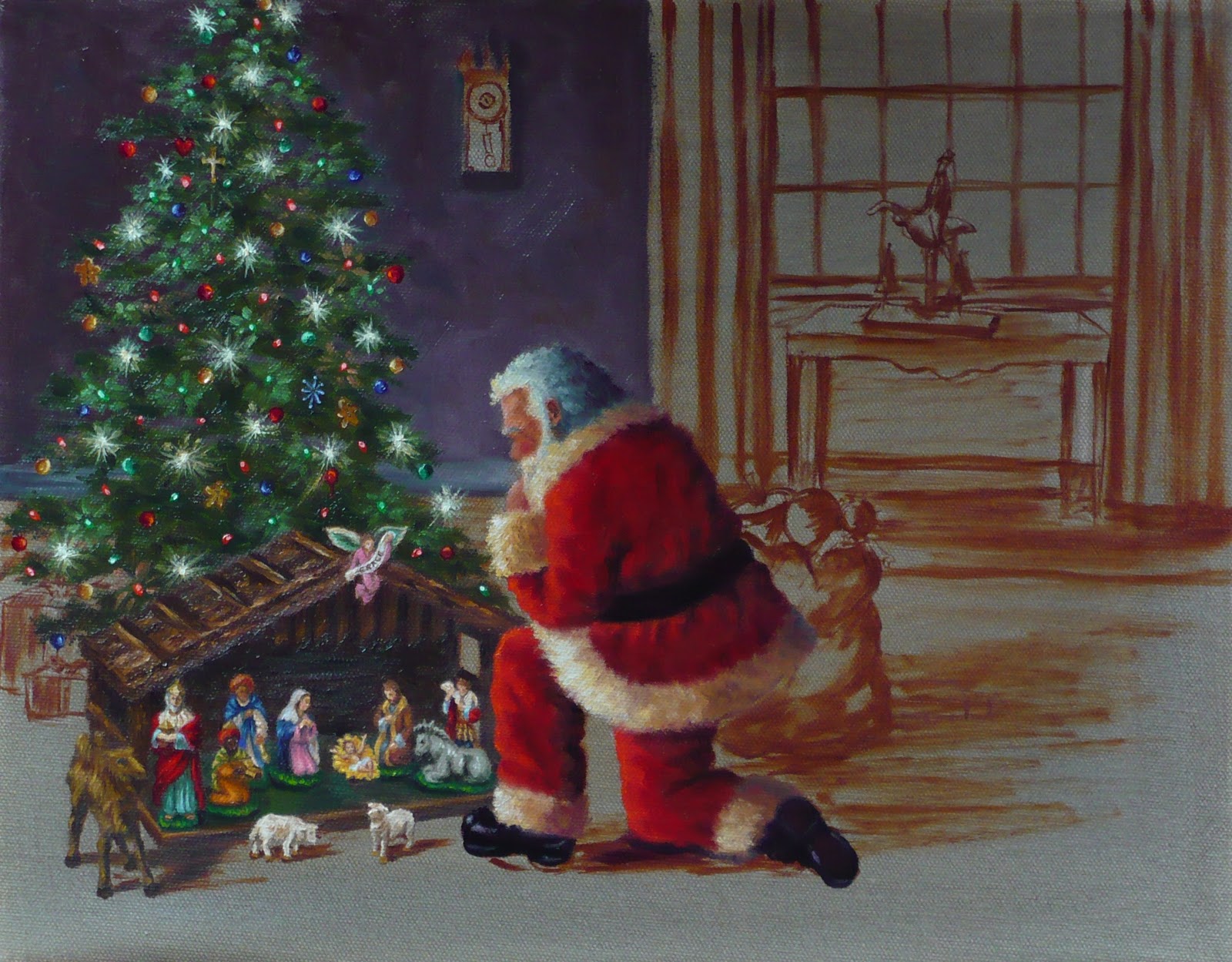 Rita Salazar Dickerson Santa Claus Nativity Painting Decorating the