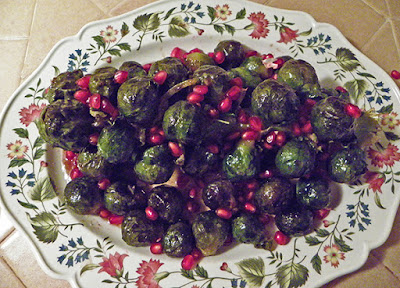 Platter with Roasted Brussels sprouts stalk