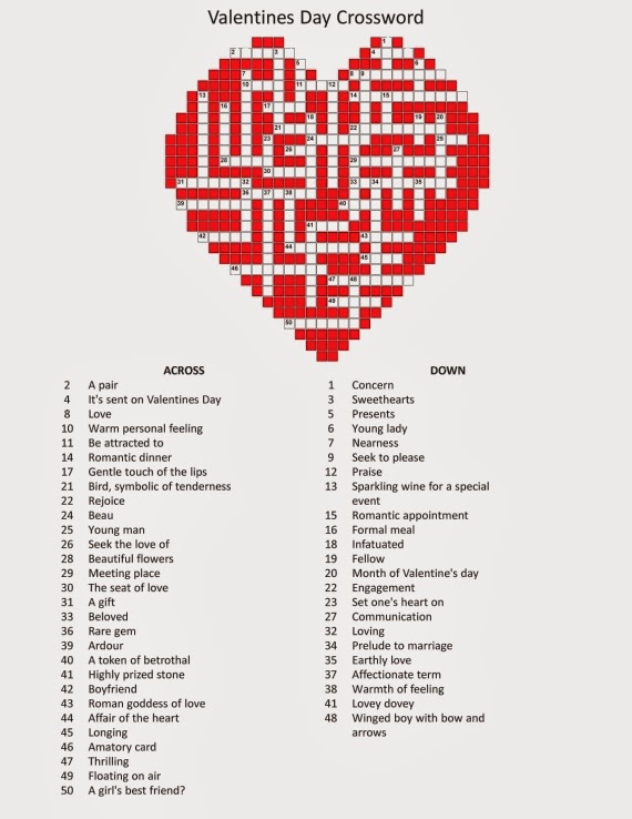 Valentine's Crossword Hard - Difficult Level