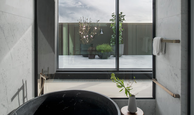 Elegant modern design in masterpiece suite bathroom at Six Hotel in Stockholm